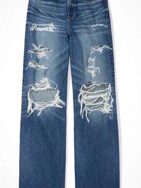 AE Super High-Waisted Baggy Wide-Leg Jean - Medium Tinted Indigo stretch(6 long